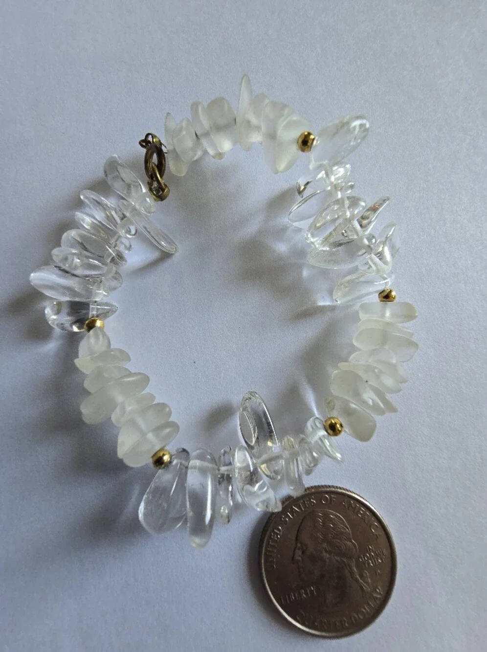 Bracelet clear and frosted beads nugget beaded gold tone boho bohemian